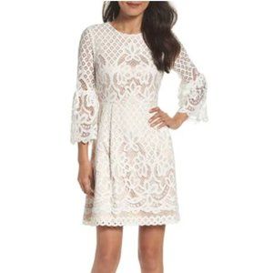 Eliza J Bell Sleeve BLUE Lace Fit & Flare Dress